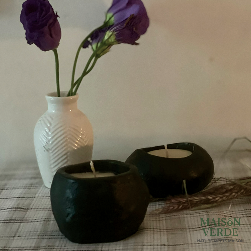 Atelier • Sculpted Stone Candle — Organic Round