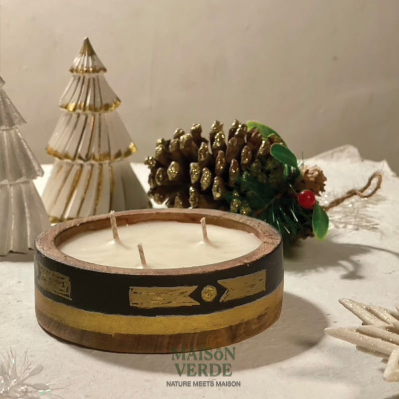 Limited Edition • Hand-Painted Wooden Bowl (medium) • Festive Cheer Candle
