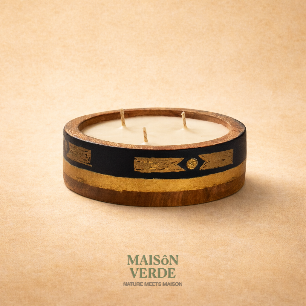 Hand-Painted Wooden Bowl (medium) Candle • Geometric • Maison Verde