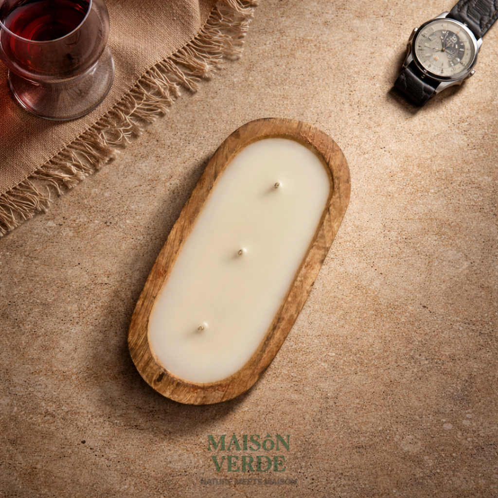 Hand-Painted Wooden Tub Candle • Gold Base