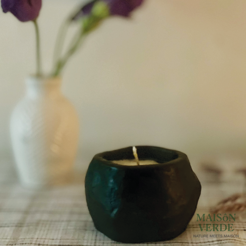 Atelier • Sculpted Stone Candle — Organic Round