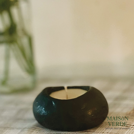Atelier • Sculpted Stone Candle —Oval Carved