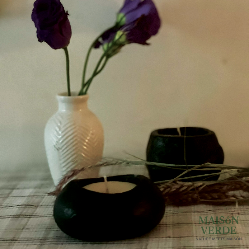 Atelier • Sculpted Stone Candle —Oval Carved