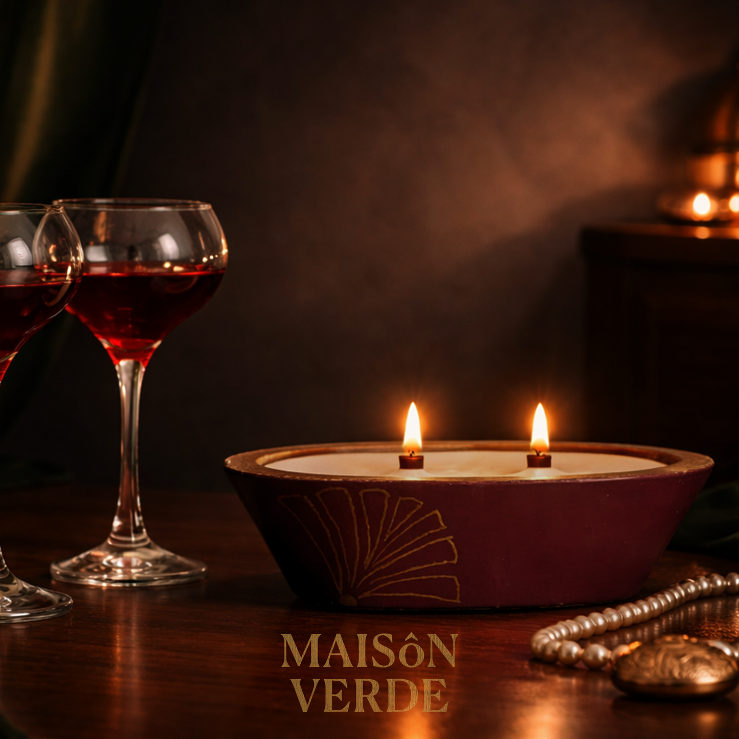 Hand-Painted Wooden Tub Candle • Art Deco Opulence