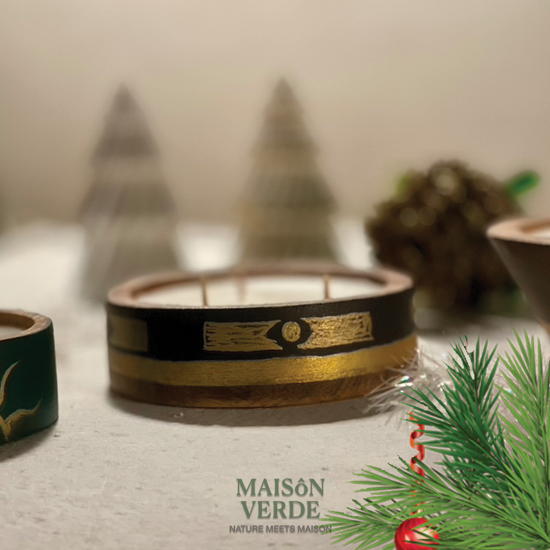 Limited Edition • Hand-Painted Wooden Bowl (medium) • Festive Cheer Candle