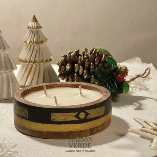 Limited Edition • Hand-Painted Wooden Bowl (medium) • Festive Cheer Candle