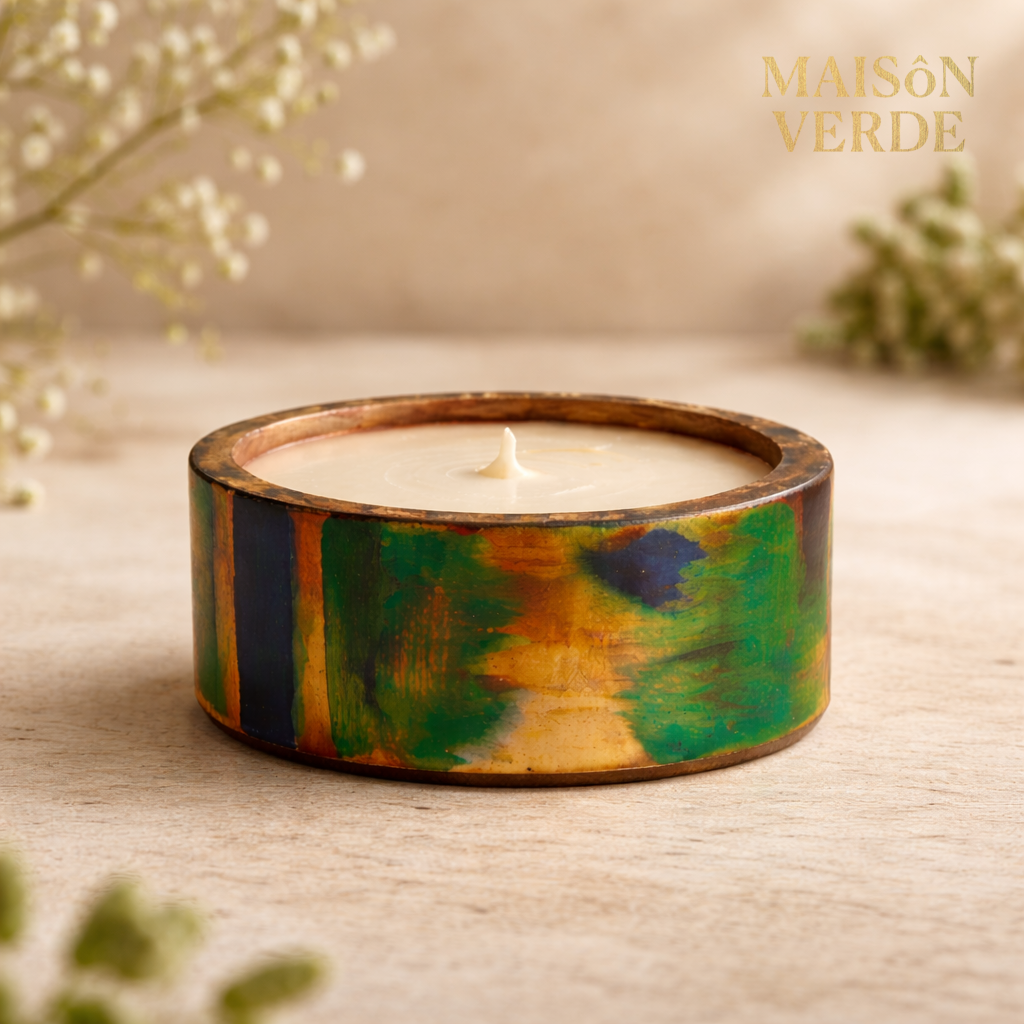 Hand-Painted Wooden Bowl (small) Candle • Art Deco Inspired • Maison Verde