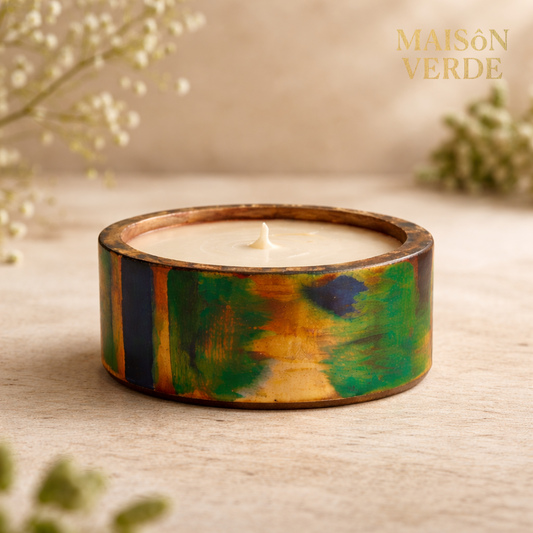 Hand-Painted Wooden Bowl (small) Candle • Art Deco Inspired • Maison Verde