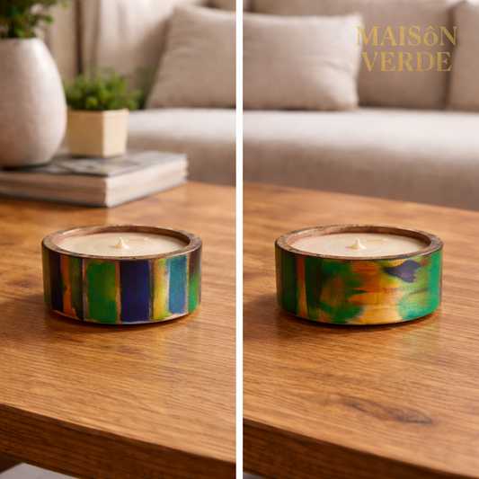 Hand-Painted Wooden Bowl (small) Candle • Art Deco Inspired • Maison Verde
