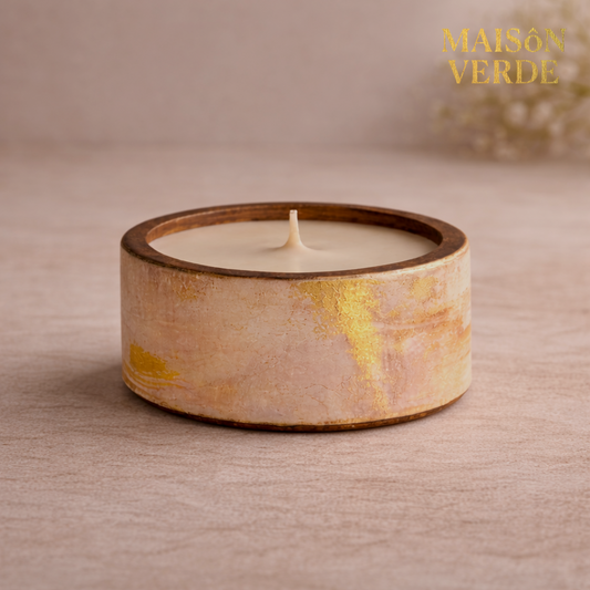 Hand-Painted Wooden Bowl (small) Candle • Distressed Ivory Gold • Maison Verde