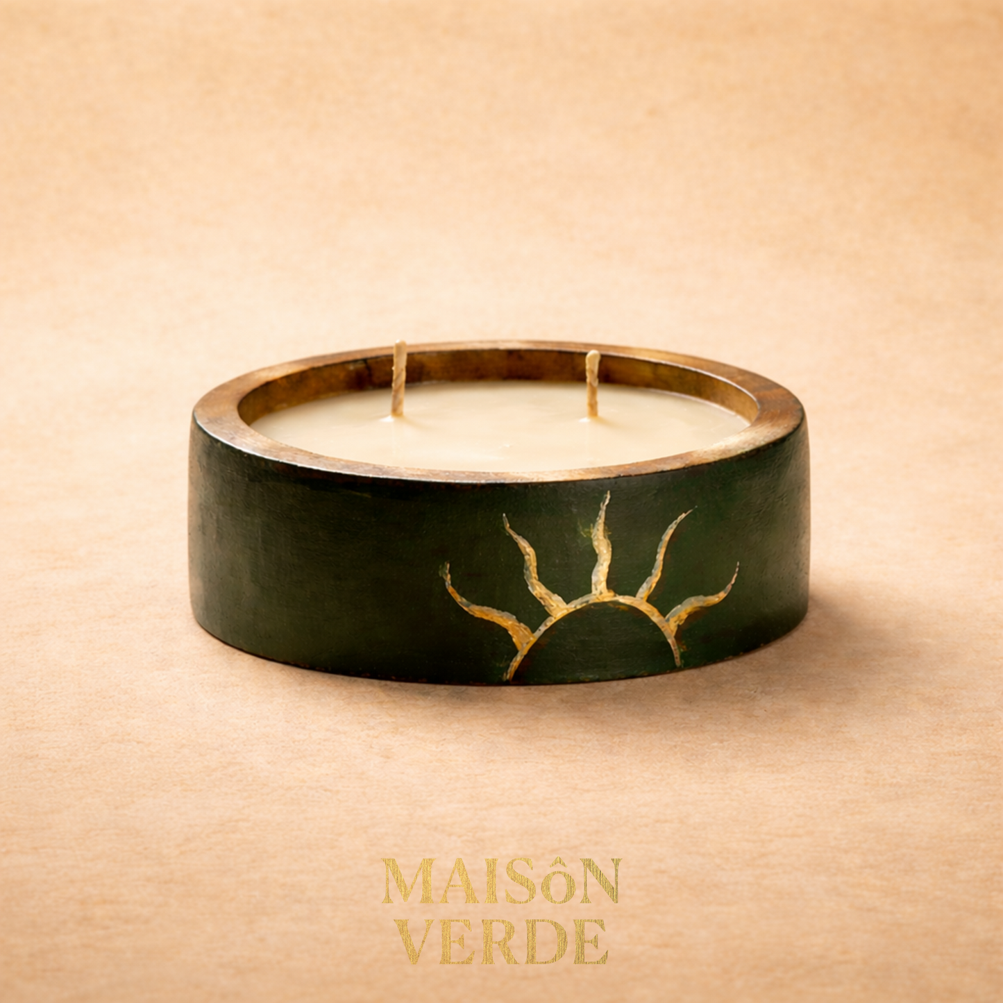 Hand-Painted Wooden Bowl (small) Candle • Sun Rays • Maison Verde